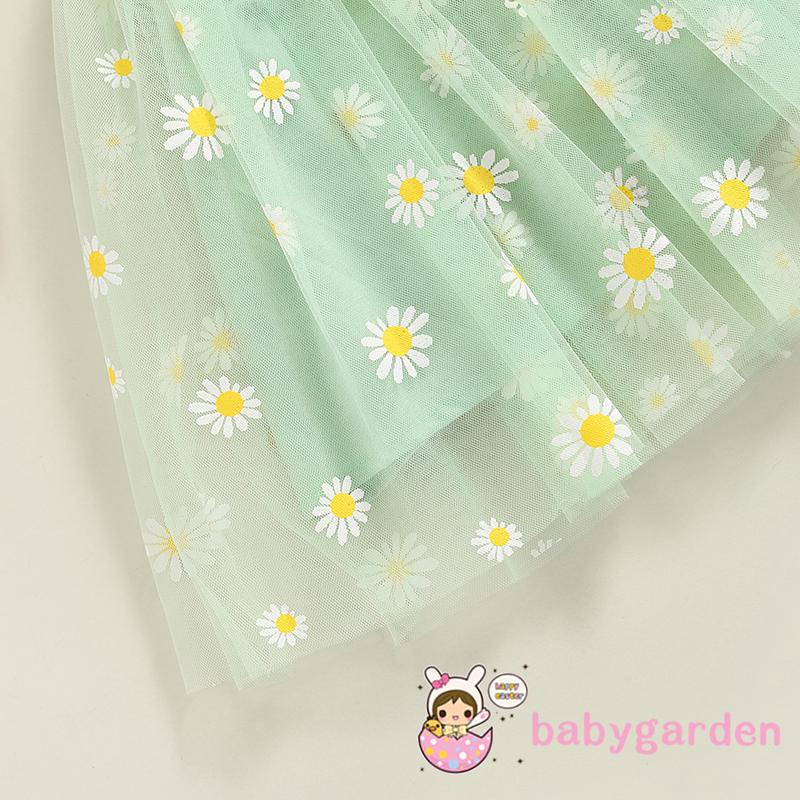 Babygarden-đầm Xòe Công Chúa Hai Dây Không Tay Thêu Hình Hoa Cúc / Trái Cây Mùa Hè Đơn Giản Cho Bé Gái