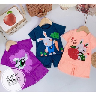 Đồ bộ bé gái - combo 5 bộ cộc tay in hình cute cho bé gái 6-18kg