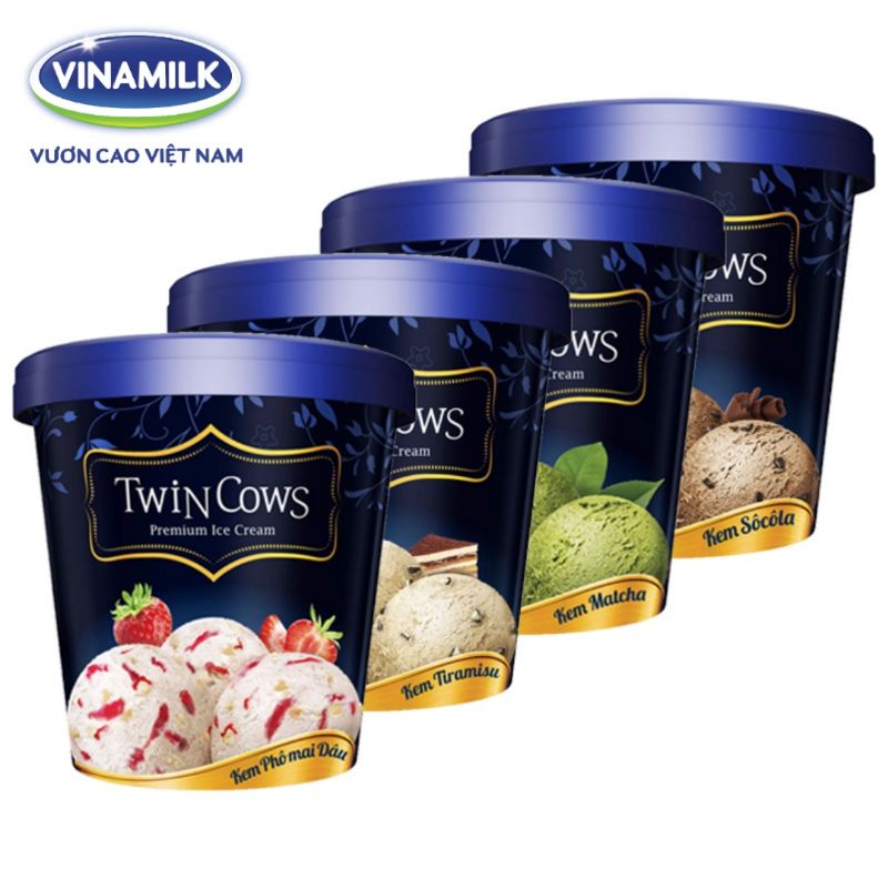 KEM HỘP CAO CẤP TWIN COWS VINAMILK 450ML TIRAMISU/DÂU PHÔ MAI/SOCOLA/MATCHA SOCOLA