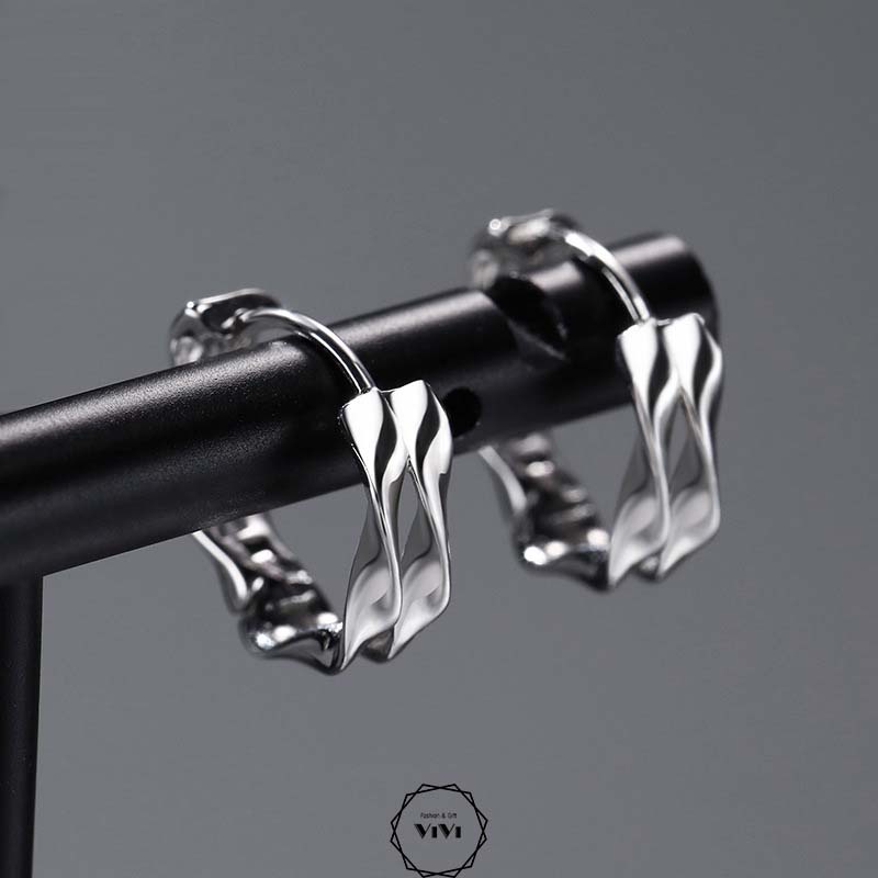 Bông tai bạc nam cá tính vòng xoắn đôi Douhelix – khuyên tai bạc ViVi_Gift