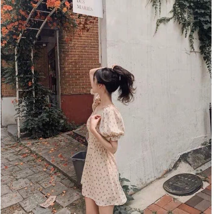 Đầm lụa JULY DRESS cổ vuông họa tiết hoa xinh dày dặn không kén dáng, thiết kế style hàn xẻng
