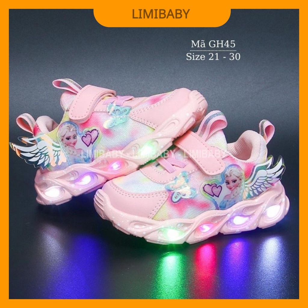 Giày đèn LED phát sáng cho bé gái 1 - 5 tuổi màu hồng họa tiết công chúa Elsa xinh xắn và dễ thương GH45