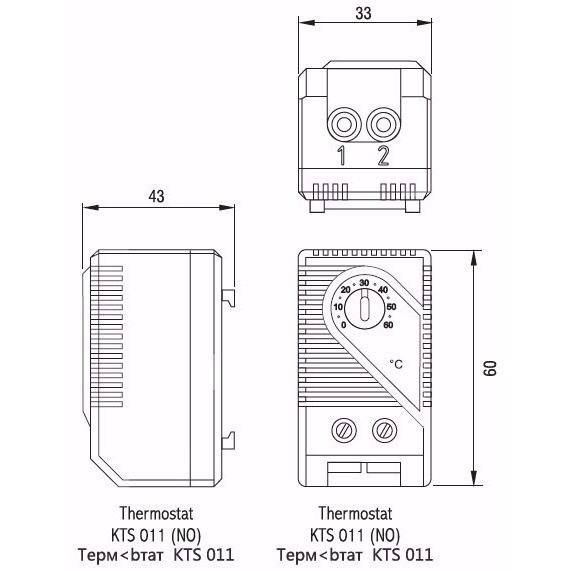 Bộ điều khiển nhiệt độ cơ kts011 0-60 ° C