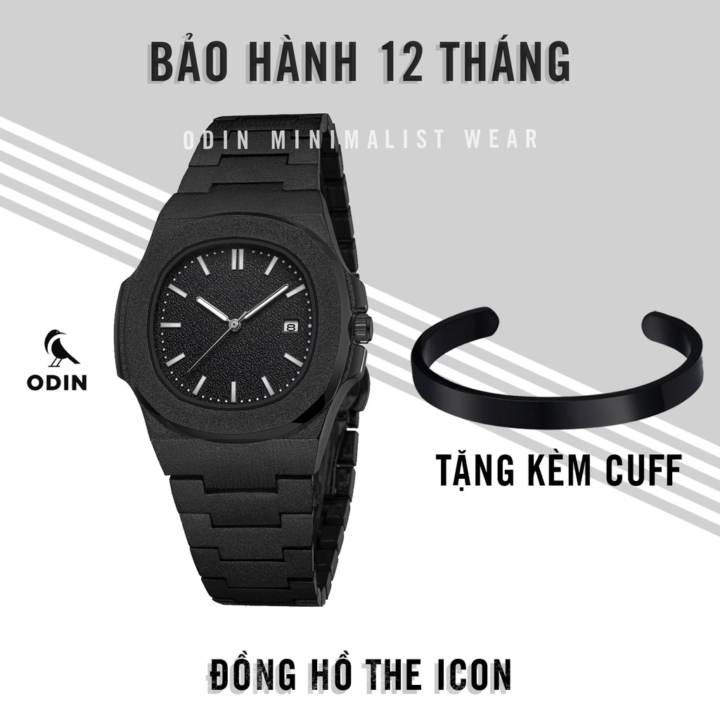 Đồng hồ Nam ICON - ODIN - Vỏ Thép Titanium pha Carbon - Có Lịch Ngày, Chống Nước 3ATM, Chống Xước ( Bảo hành 365 ngày)