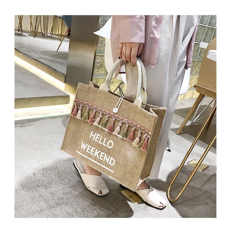 Túi cói phong cách Hàn Quốc đi biển đi chơi du lịch ❤️FREESHIP❤️ túi HELLO WEEKEND Mẫu Mới Siêu Hot 2021