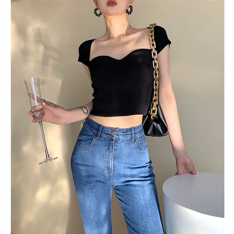 Áo Len Ôm Body Tay Ngắn Màu Sắc Đơn Giản Cổ Vuông Trẻ Trung | Smide Clothing