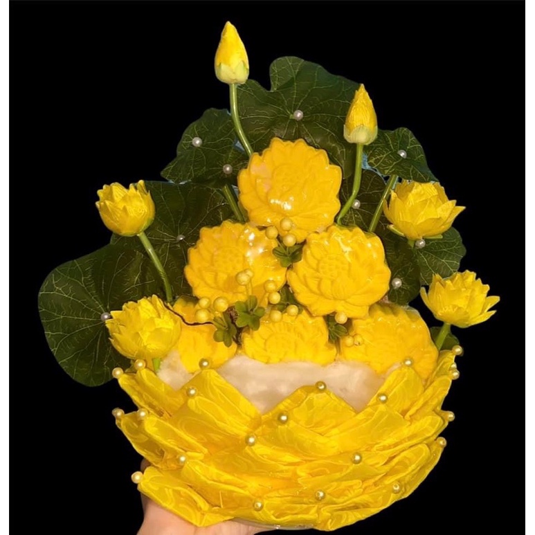 Cành sen lụa 35cm dùng trang trí oản tài lộc,cắm bình ,decor - HN3