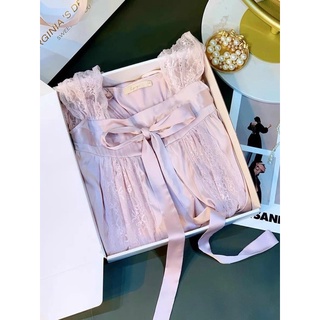VÁY NGỦ LỤA PHỐI REN TÍM NƠ XINH