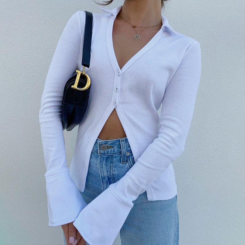 DUNEA Áo cardigan tay dài cổ chữ V khoét sâu quyến rũ cho nữ