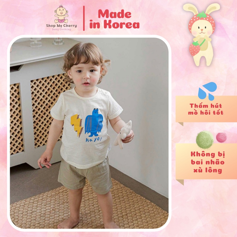 Bộ Tay Ngắn Cao Cấp Bé Trai Nội Địa Hàng Quốc Của Hãng Cordii,Chất Cotton giấy Organic, Muẫ Con Dơi