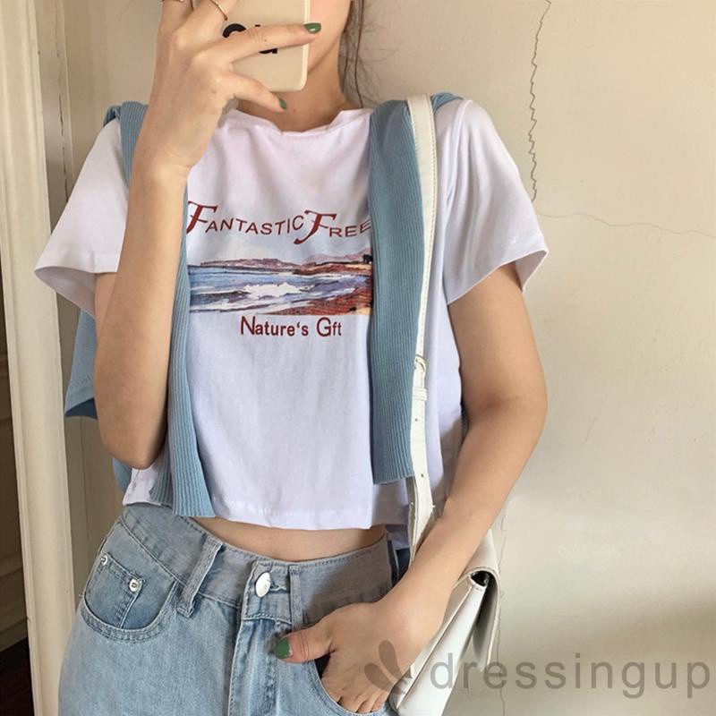 Áo Croptop Tay Ngắn Cổ Tròn In Chữ Thời Trang Mùa Hè Cho Nữ | BigBuy360 - bigbuy360.vn