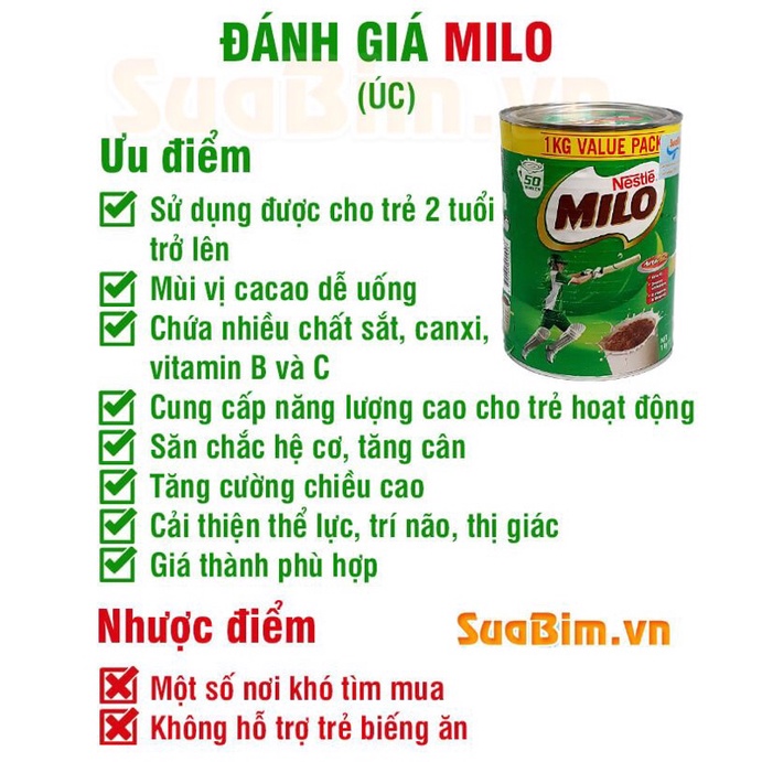 [DATE 9/2022] Sữa MILO ÚC NỘI ĐỊA lon 1KG vị cacao tăng chiều cao cho bé