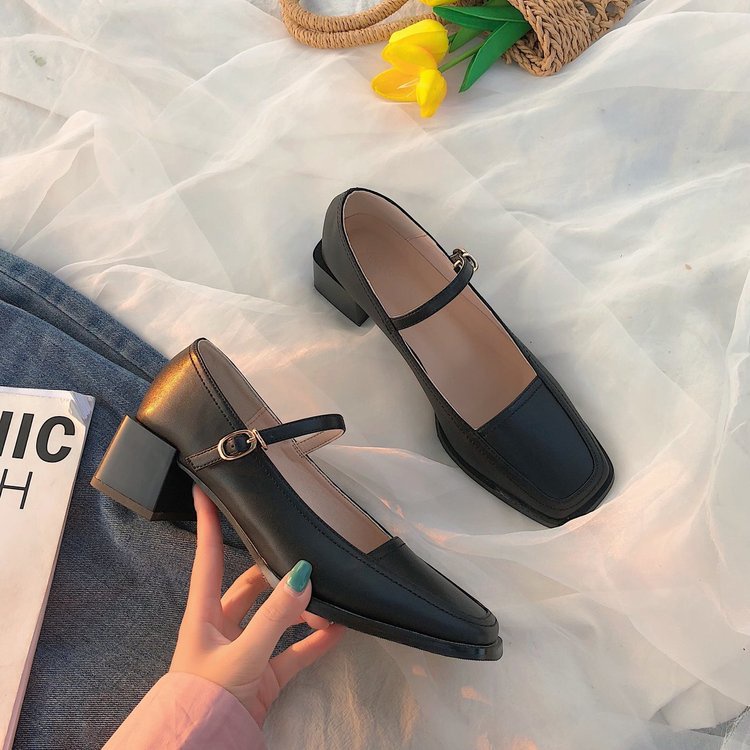 IELGY Giày Cao Gót Da Mũi Vuông Phong Cách retro Cho Nữ