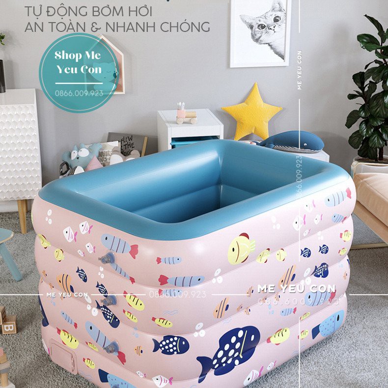 Phao Bơi Bể Bơi Cho Bé, Bể Bơi Thành Cao 4 Tầng Tự Động Bơm Hơi ❤️Size 110x140 Cm❤️