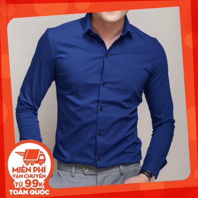 Áo sơ mi nam body dáng hàn - màu xanh coban