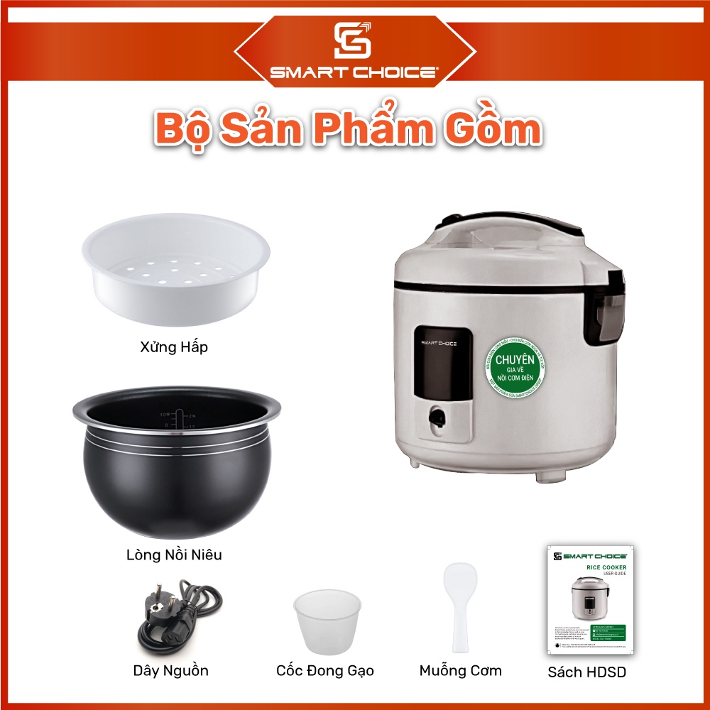Nồi Cơm Điện SMARTCHOICE 1.8L Đa Năng Lòng Niêu Dày, Nấu Chín Nhanh, BH 18 Tháng