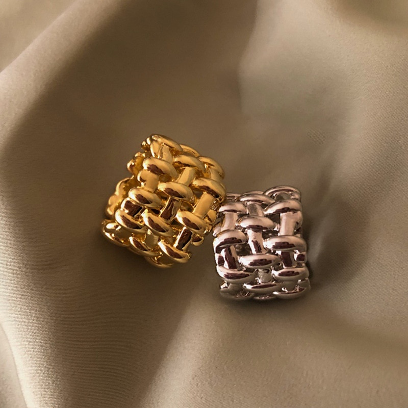 Nhẫn Bản Rộng Hình Chữ Thập Màu Vàng / Bạc Phong Cách Vintage Thanh Lịch Sáng Tạo Dành Cho Nữ