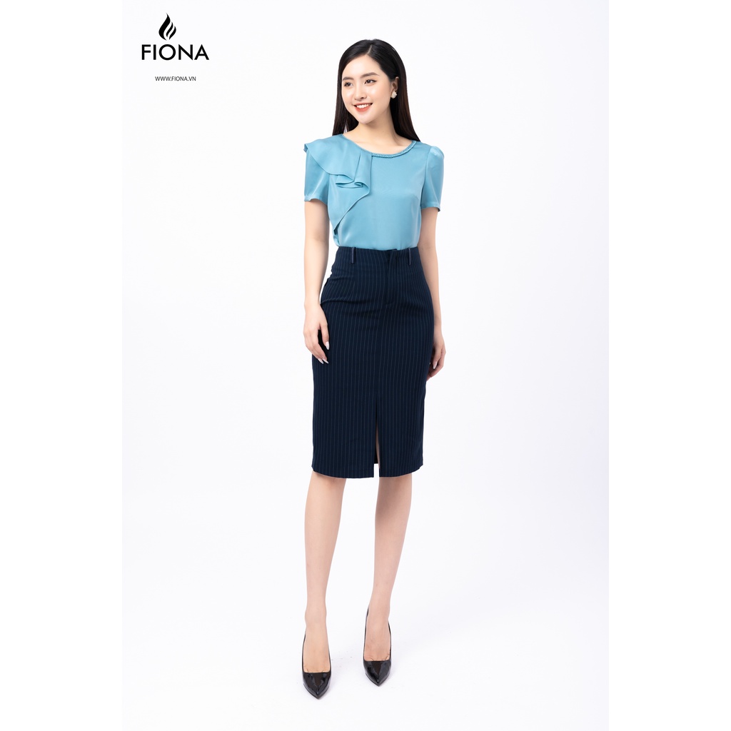 Áo Sơmi croptop cổ tròn bèo xếp lệch phối tết cổ áo FIONA F551222