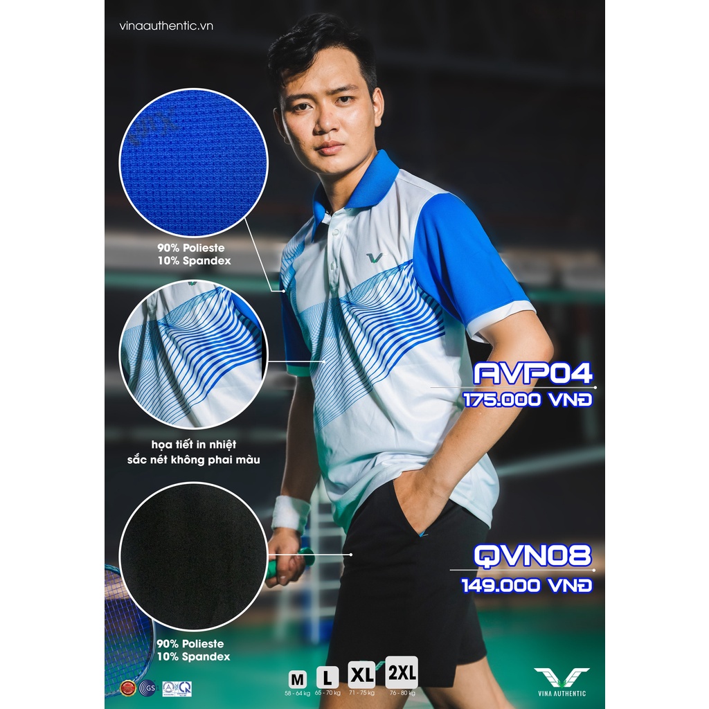 Set bộ thể thao nam cao cấp Vina Authentic, cầu lông, tennis, thể thao newP04