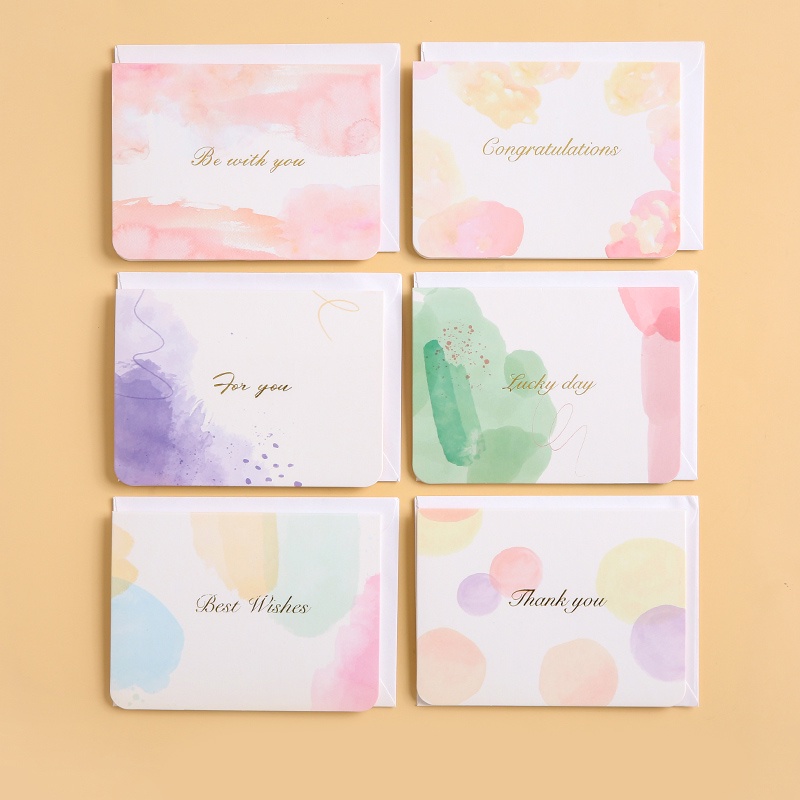 Set 6 tấm thẻ bìa thư màu nước đơn giản đáng yêu