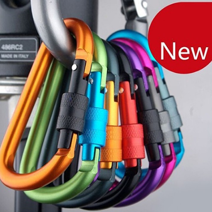 Combo 10 Móc Khóa Đa Năng Nhôm Đi Phượt 8cm, Móc Treo Đồ Du Lịch Chữ D Carabiner