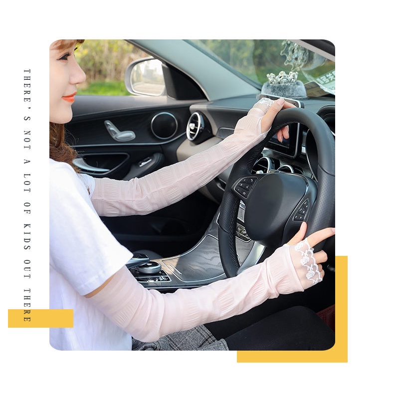 Găng Cánh Tay Bằng Lụa Lạnh Phối Lưới Màu Trơn Thoáng Khí Chống Nắng Thời Trang Mùa Hè Cho Nữ