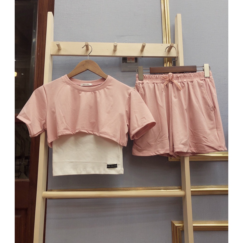 Sét Đồ Bộ Nữ 3 Món Chất Liệu Vải Su Cao Cấp, Áo Croptop kết hợp Quần Thun-VATI