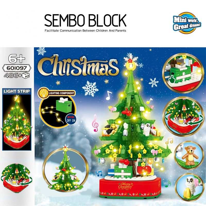 Đồ chơi  Lắp ráp Mô hình Merry Christmas gift Santa Claus lắp ráp hộp quà ông già noel Sembo 601097 Christmas Tree Santa