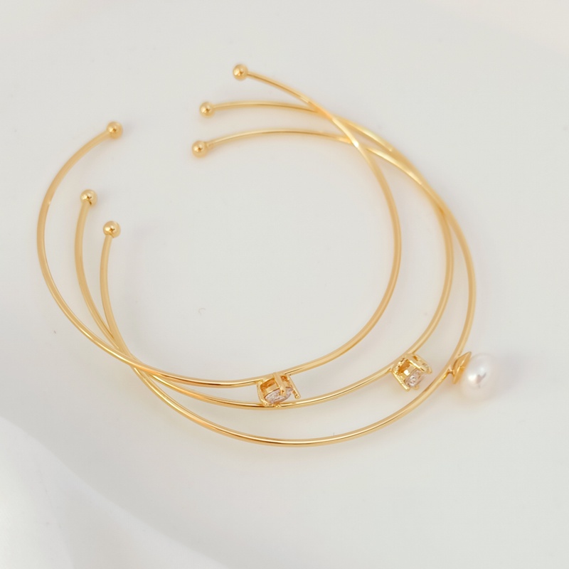 Vòng Tay Hở Mạ Đồng 14K Đính Ngọc Trai Zircon Sang Trọng Màu Sắc Đa Dạng