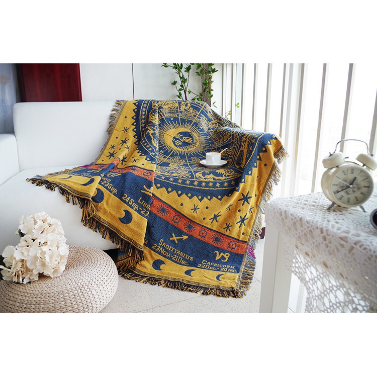 Thảm Vintage Nhập Khẩu Hoạ Tiết 12 Cung Hoàng Đạo, Thảm Trải Sofa, Thảm Trải Sàn, Thảm Treo Tường