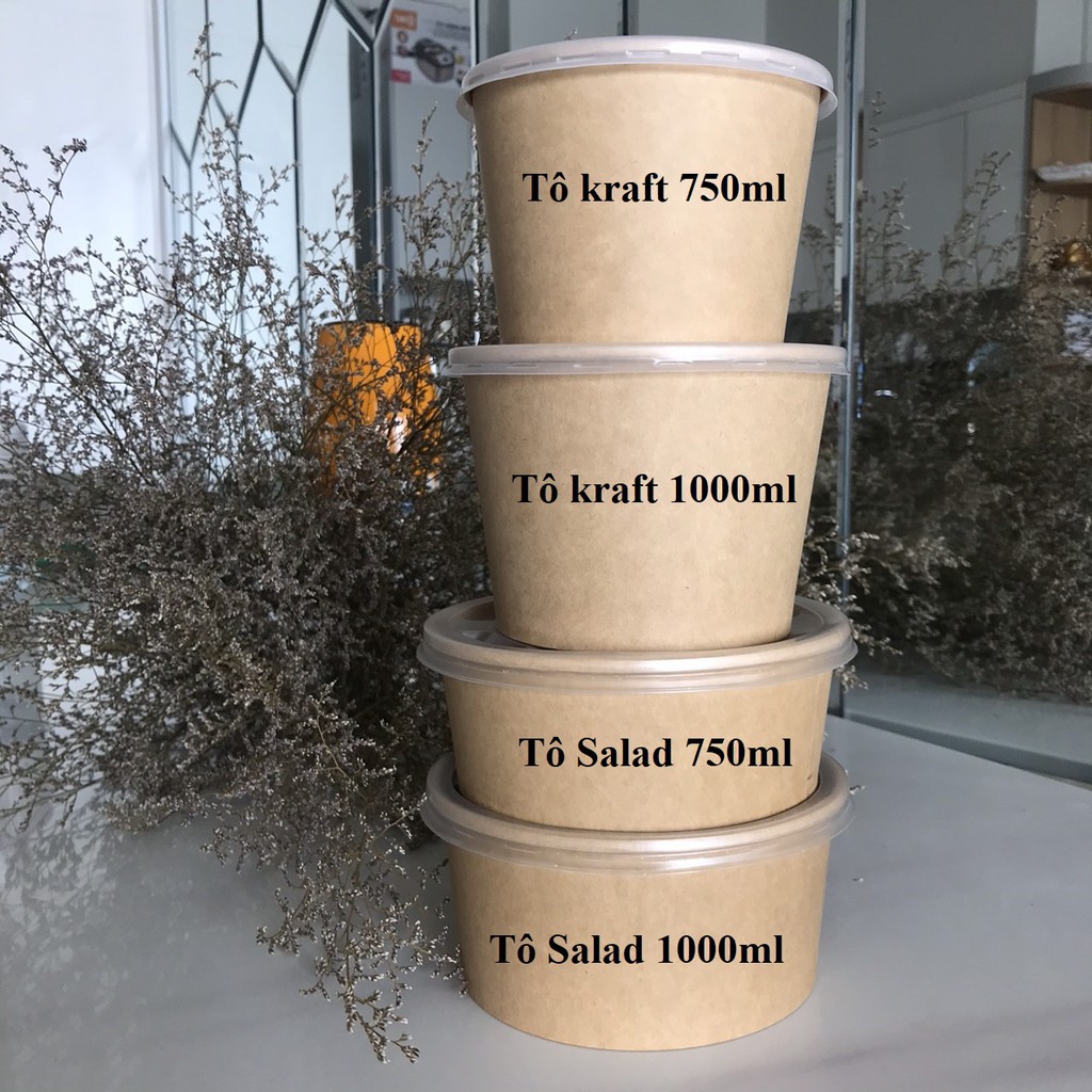 Tô giấy Kleur - Set 50 Tô giấy Kraft Salad 1000ml (có nắp)