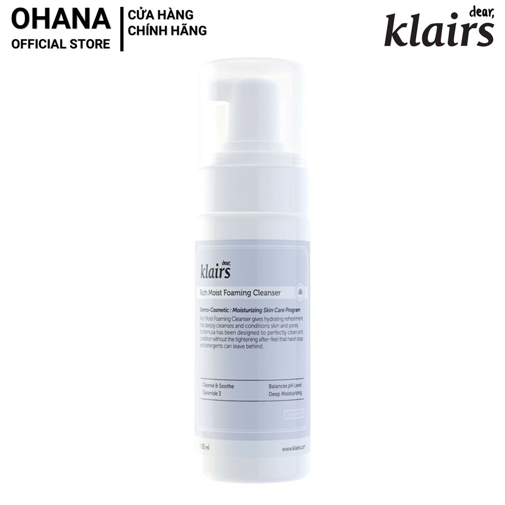 Sữa Rửa Mặt Dạng Bọt Dưỡng Ẩm Da Dear, Klairs Rich Moist Foaming Cleanser 100ml