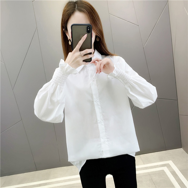 [ẢNH THẬT-NHIỀU MẪU] Áo sơ mi nữ ⚡𝗙𝗿𝗲𝗲 𝘀𝗵𝗶𝗽⚡ nhúm tay năng động trắng phong cách Hàn Quốc