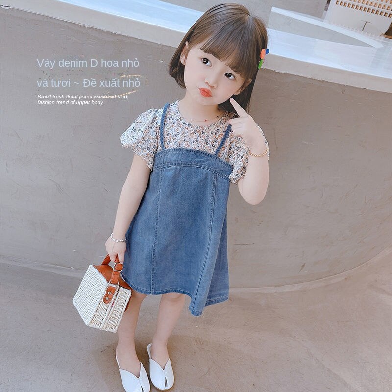 Miễn Phí Vận Chuyển Váy Bé Gái Váy Mùa Hè Trẻ Em Váy Denim Trẻ Em Váy Công Chúa Hoa Nhí2021Mùa Hè Mẫu Mới Cho Bé