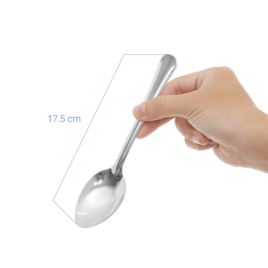 Thìa inox ăn cơm, cháo, súp trơn cán dài 17.5cm SG03