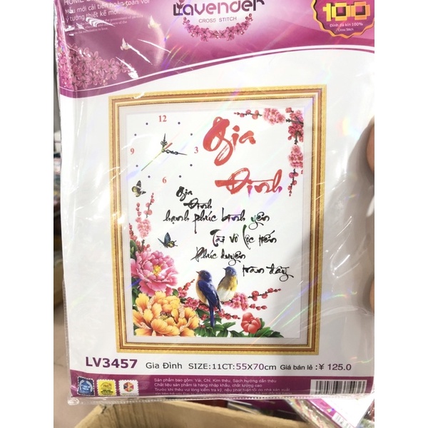 Tranh Thêu-Tranh Đính Đá Gia Đình Đồng Hồ Lv3457cm,Lg1489cm