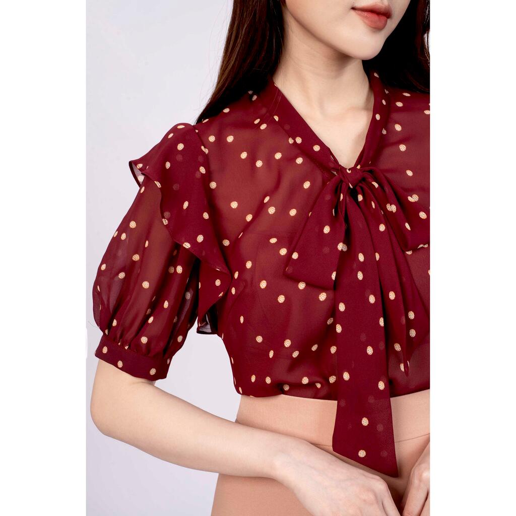 Áo sơ mi cổ buộc nơ, tay đính bèo, bồng MMOutfit M-AO071021223