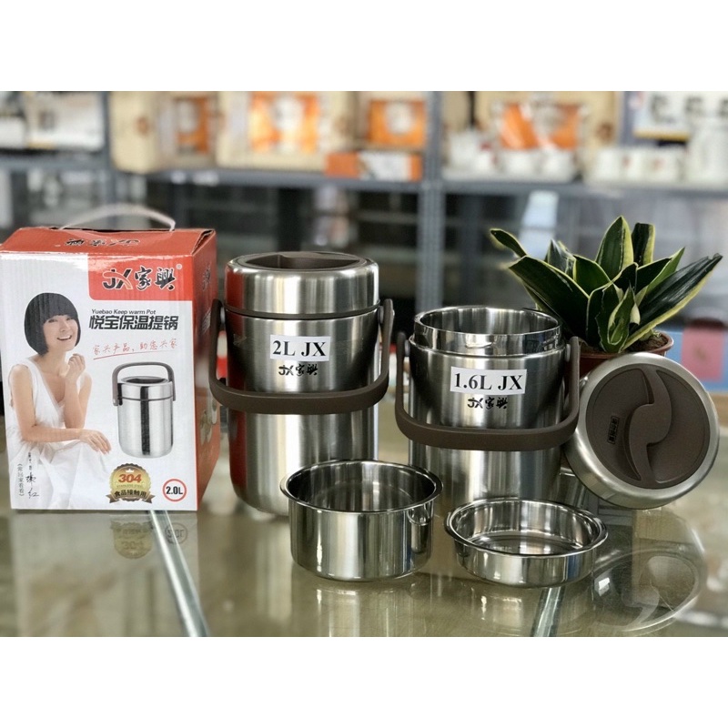 Cặp lồng Inox 304 1,8L và 2L JX - Cặp lồng giữ nhiệt siêu bền Cam Homeware