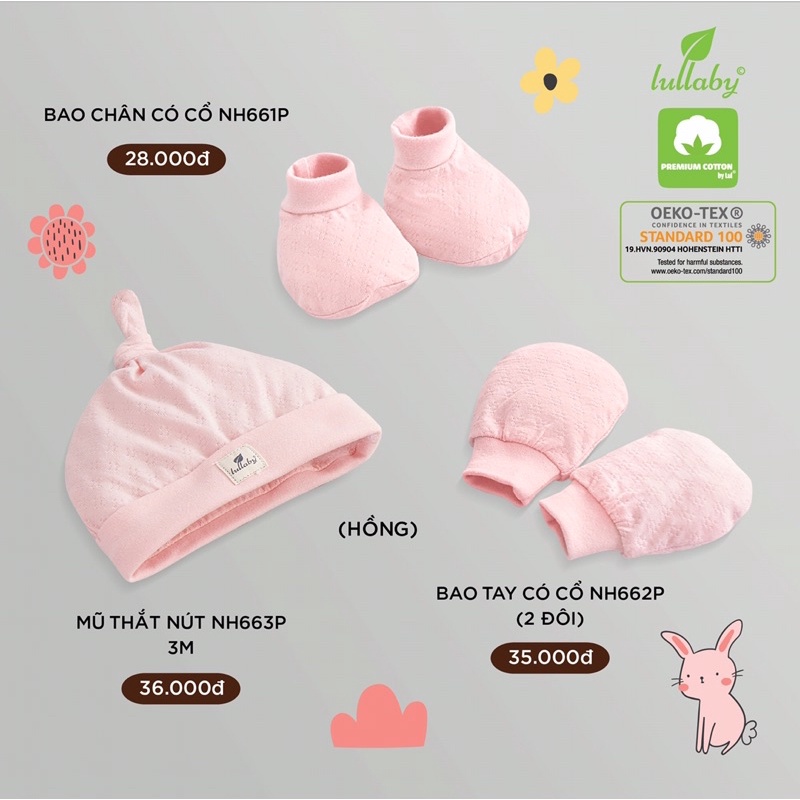 [FAFRINW05 giảm tối đa 30k đơn 150k]Mũ, bao tay bao chân họa tiết Lullaby NH663P