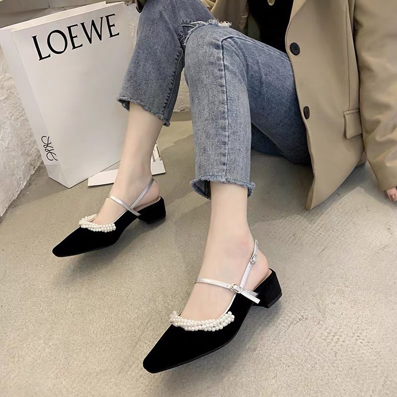 Giày da lộn cao gót