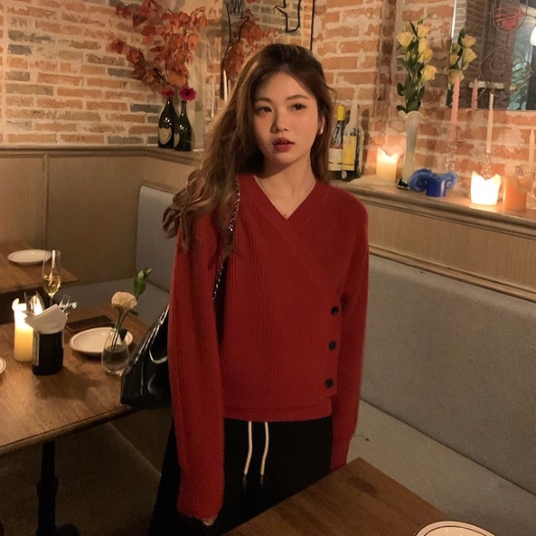 【ZHELIHANGFEI】Áo Khoác Cardigan Dệt Kim Tay Dài Dáng Rộng Cổ Chữ V Dễ Phối Đồ