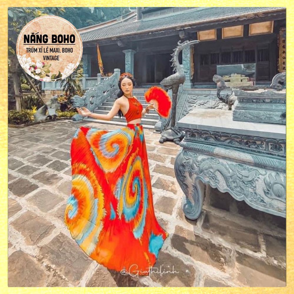 giảm tối đa 50k đơn từ 250k NẮNGBOHO- set Maxi dập ly áo yếm chất liệu cao cấp
