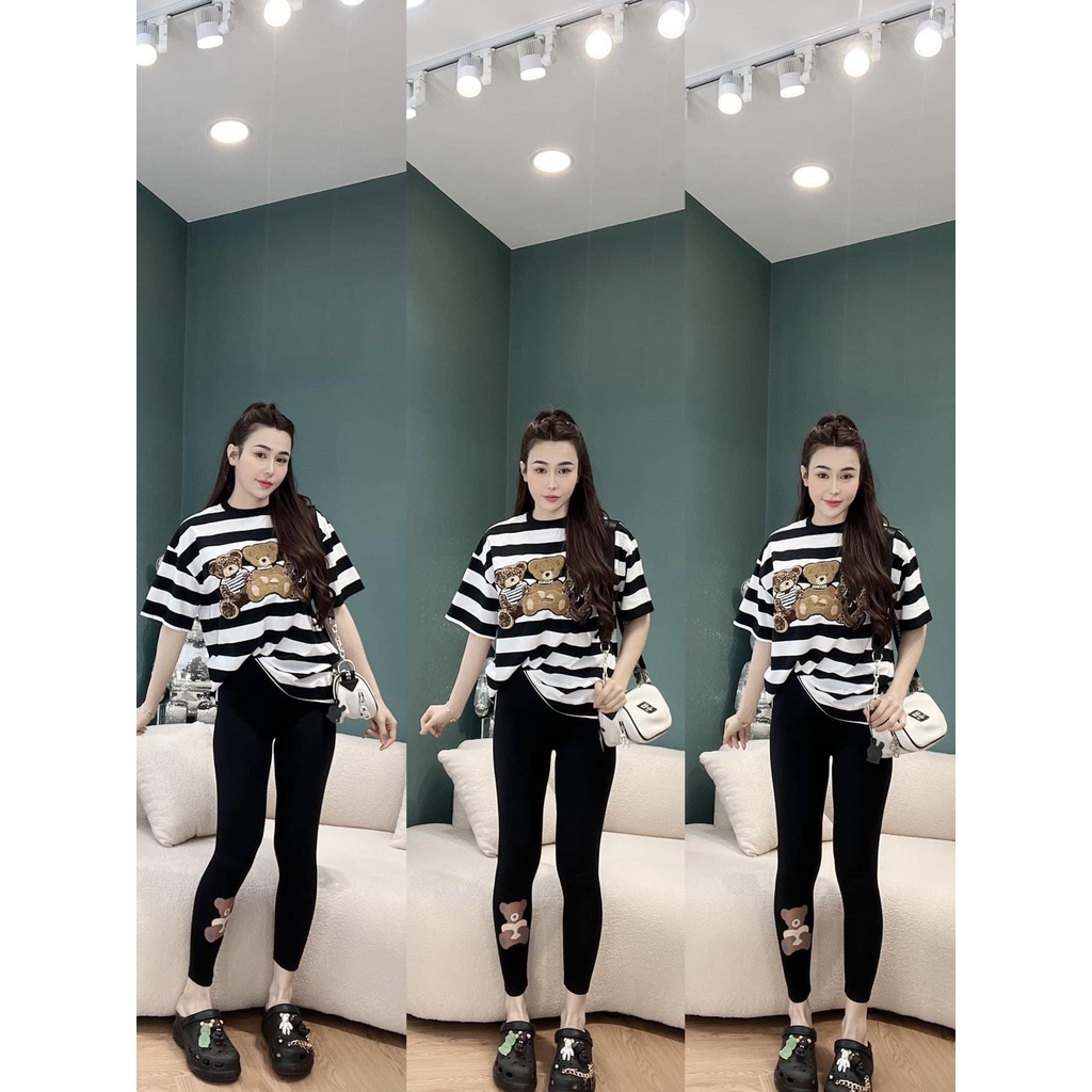 Set đồ bộ nữ quần dài tay ngắn họa tiết gấu dễ thương