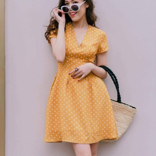Váy cổ V chấm bi nhiều màu