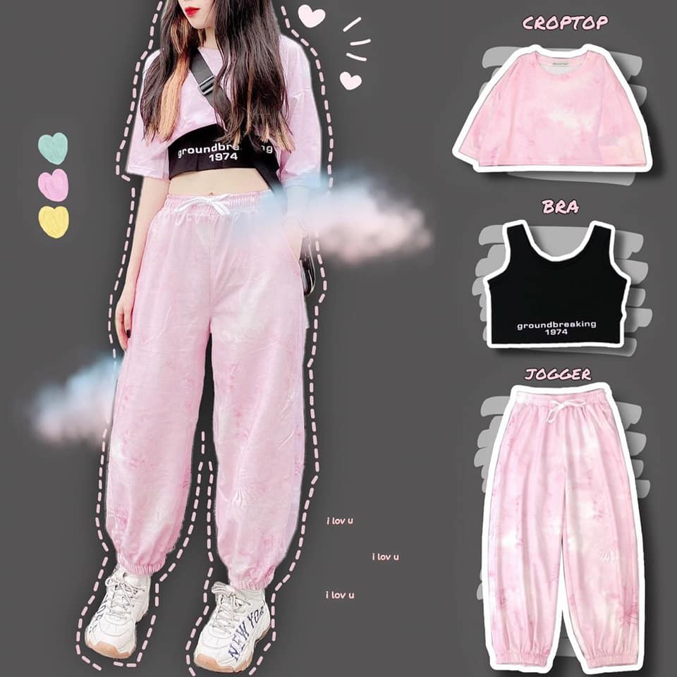 [NGUYÊN SET] Set áo croptop + bra đen + quần dài loang màu tie dye Cryaotic10 | BigBuy360 - bigbuy360.vn