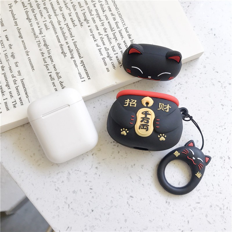 Vỏ bảo vệ bao đựng tai nghe Airpod 1/Airpod 2-Mã ốp mèo thần tài