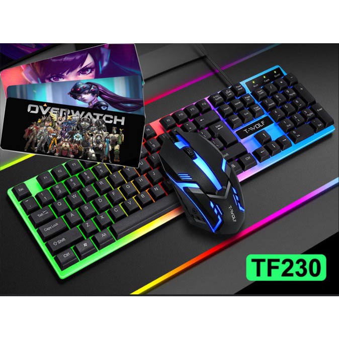 {Hot} Bàn phím máy tính và chuột TF230 + lót chuột 80x30cm, chuyên game giá rẻ (Đèn LED 7 Màu trong đêm đẹp)