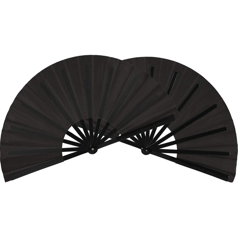 Bộ 2 cây quạt xếp cầm tay bằng vải nylon cỡ lớn màu đen dùng khi tập Thái Cực Quyền Trung Hoa