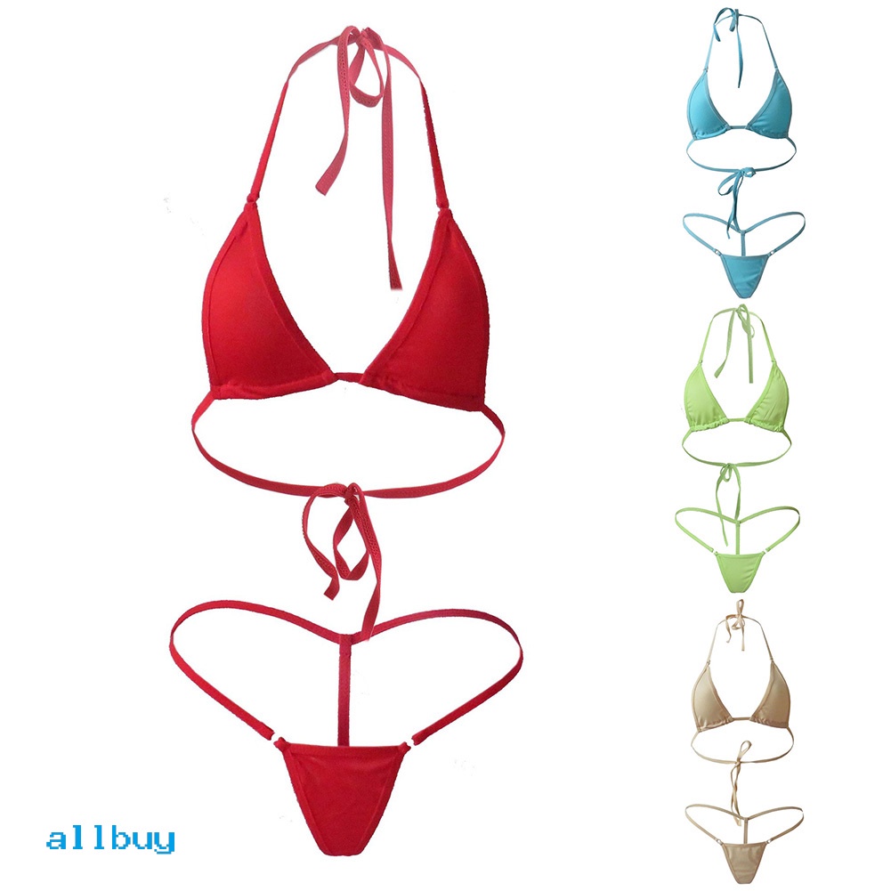 Bộ Đồ Bơi Bikini 2 Mảnh Màu Sắc Trơn Với Quần Lọt Khe Mini Dành Cho Nữ