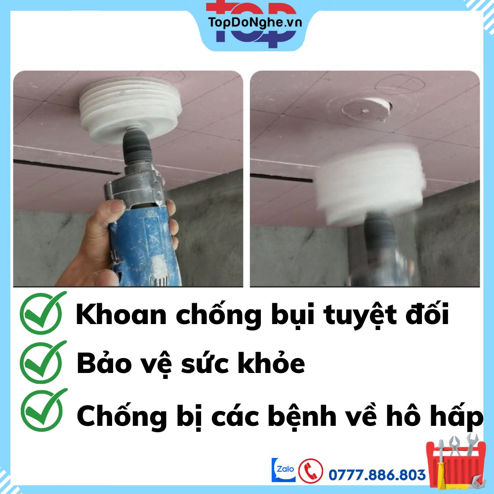Dụng cụ hứng bụi khoan khoét trần thạch cao máy khoan cỡ lớn 125mmvà 160mm TopDoNghe.Vn
